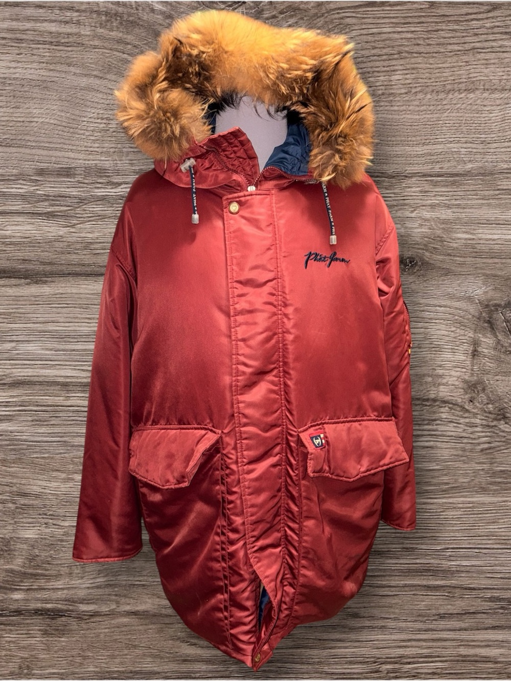 Phat Farm Red Puffer Coat with Faux Fur Hood